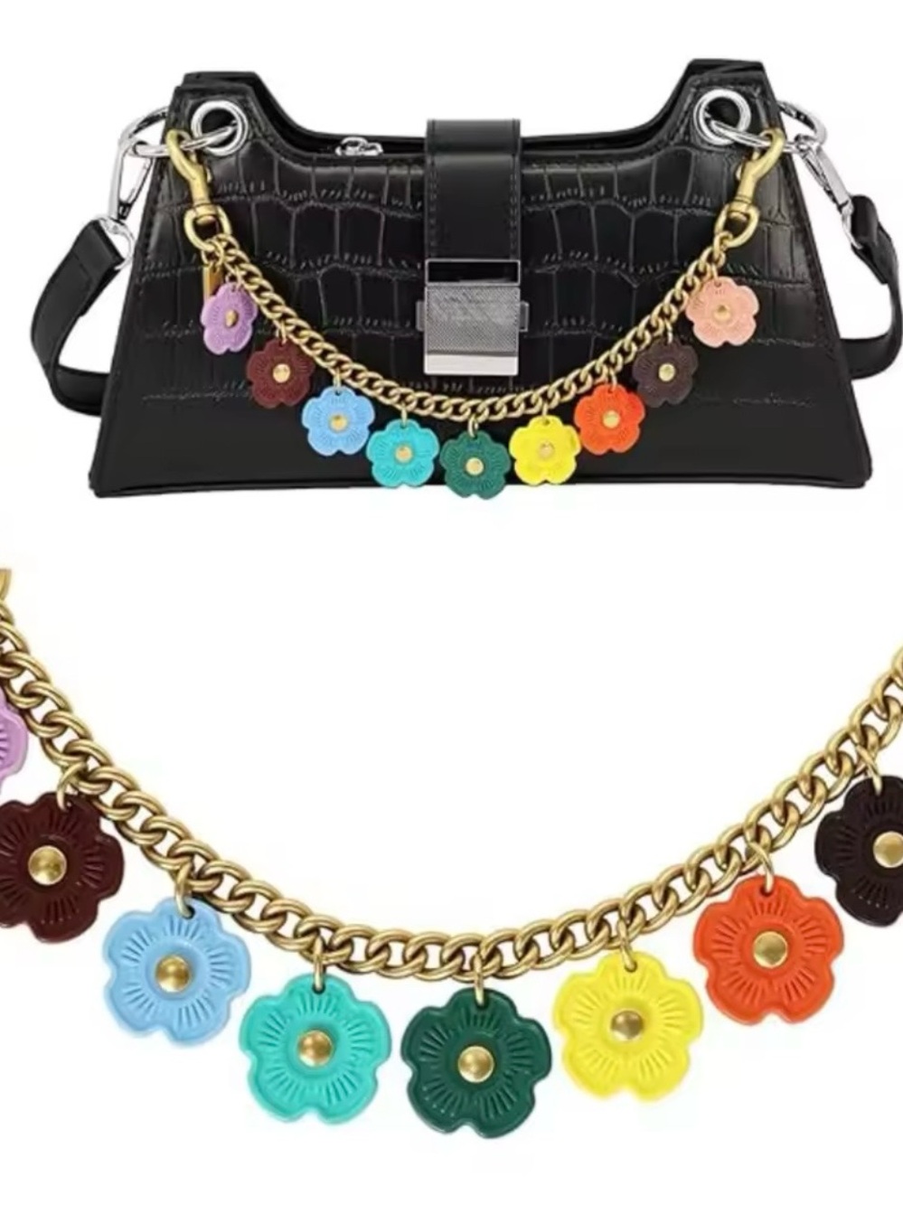 Bag Chain With Multicolored Flower Charms